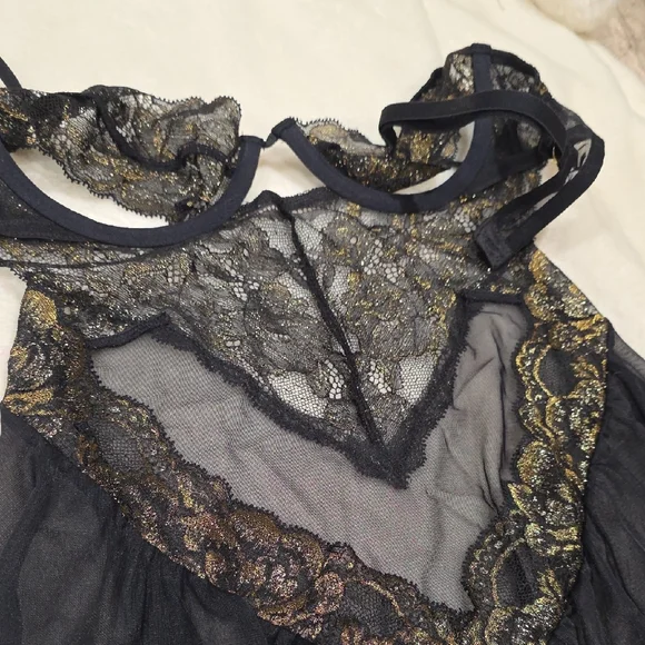 La SENZA Black and Gold Lace Unlined Baby Doll S - Picture 8 of 9